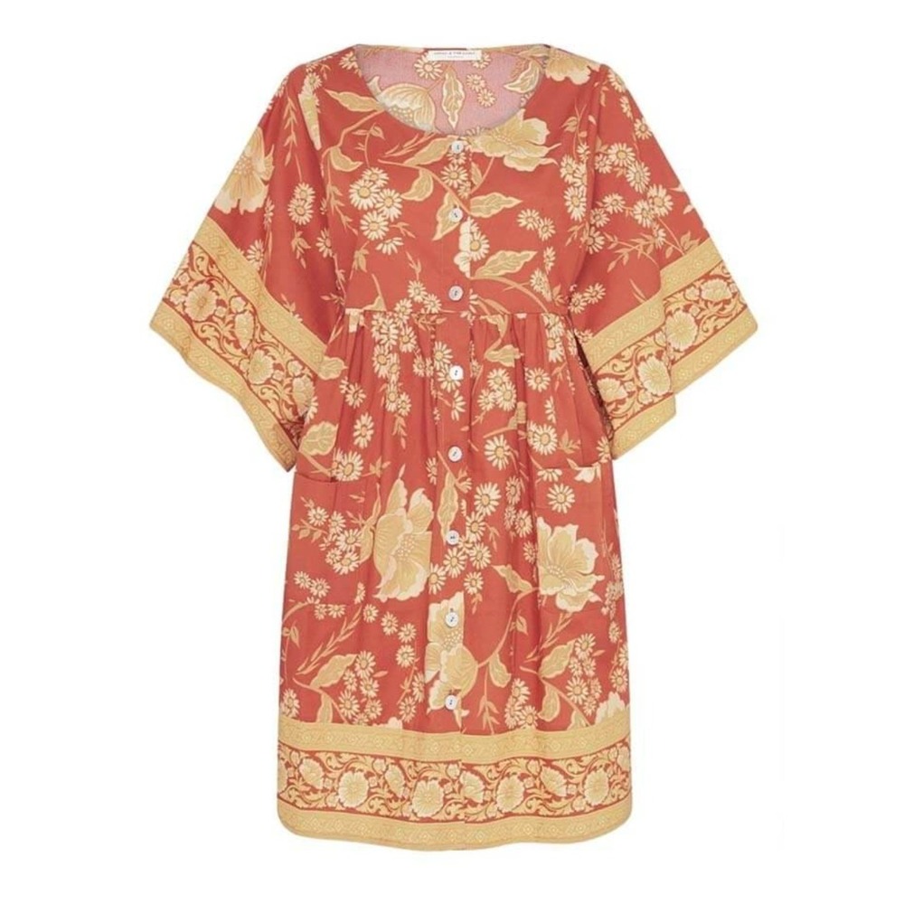 Spell And The Gypsy Sloan Smock Mini Dress Ochre Boho Button Up Size Small